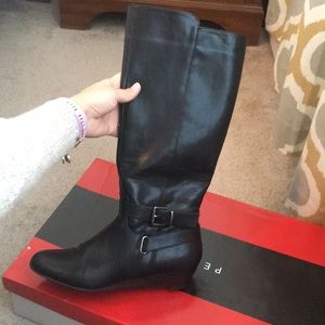 Tall Black Wedge Boots- Great Condition